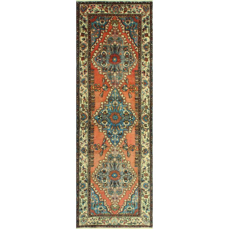 Fine Vintage Distressed Nouman Orange/Turquoise Runner - 3'3" x 9'11"