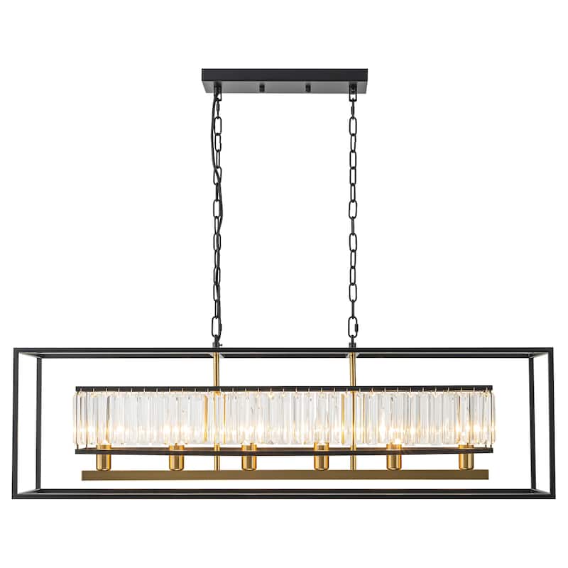 6-Light Modern Black&Gold Rectangular Crystal Large Chandelier for Dining/Living Room - 39.37 in. W x 11.02 in. H x 11.81 in. D