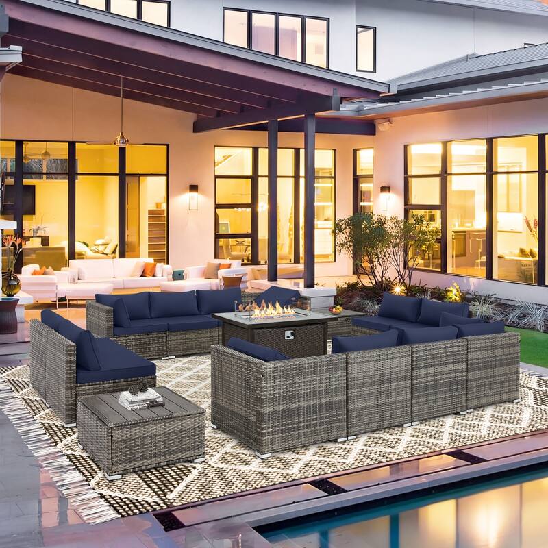 12-Person Patio Conversation Set with Fire Pit Table, All-Weather Wicker Outdoor Furniture