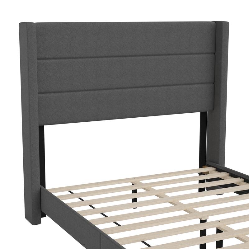 Upholstered Platform Bed with Wingback Headboard