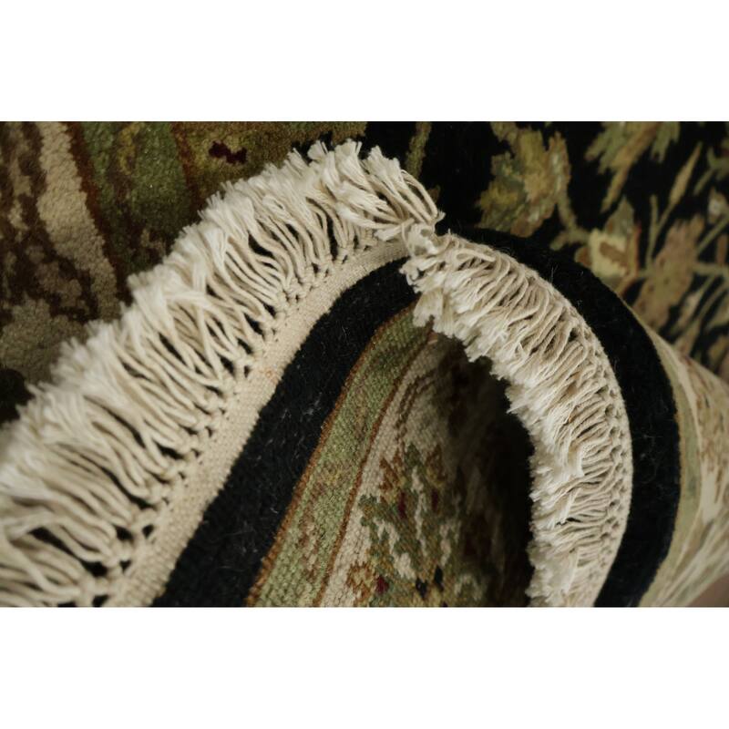 Hand Knotted Oriental 100% Wool Carpet Traditional All-Over Black Agra Area Rug - 6' 5'' X 4' 1''