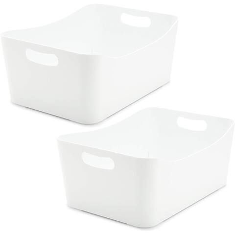 Plastic Storage Bins, White Container for Shelves (13 x 9.5 x 5.5 In, 2 Pack)