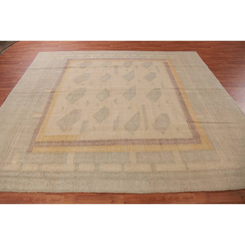 Hand Woven Oriental 100% Jute Carpet Southwestern Modern Peach Kilim Area Rug - 9' 5'' X 8' 4''