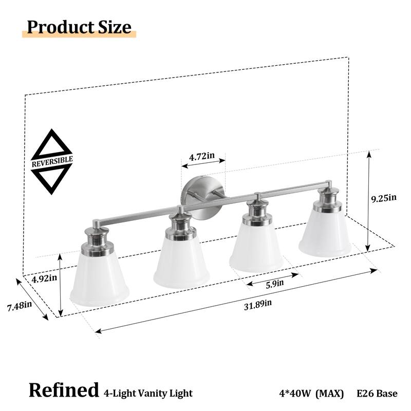 Modern Vanity Lights 3/4 Light Bathroom Dimmable Light Fixture Wall Sconce with Glass Shades