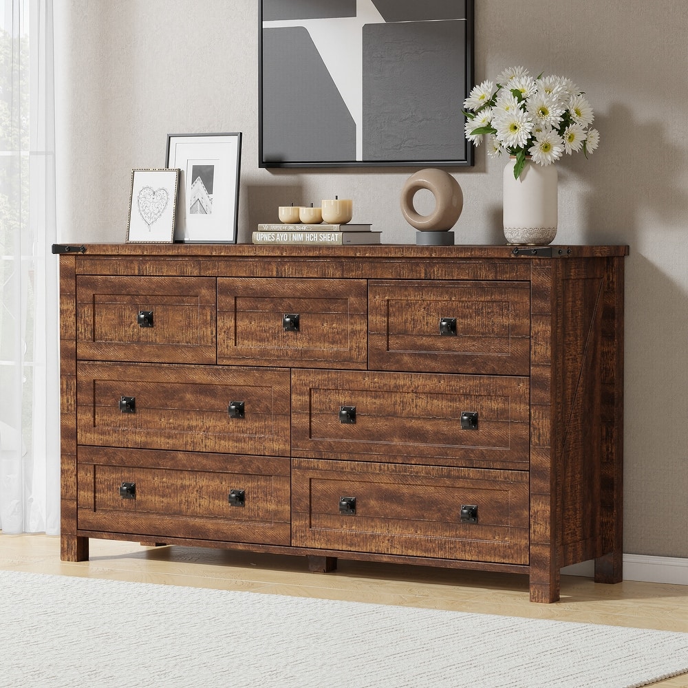 Rustic 7 Drawers Dresser, Wood Chest of Drawers, Dressers Organizer