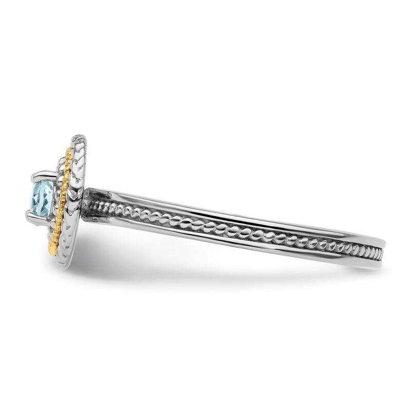 Curata 2.25mm 925 Sterling Silver Polished Prong set and 14k Stackable Expressions 925 Sterling Silver Aquamarine Ring