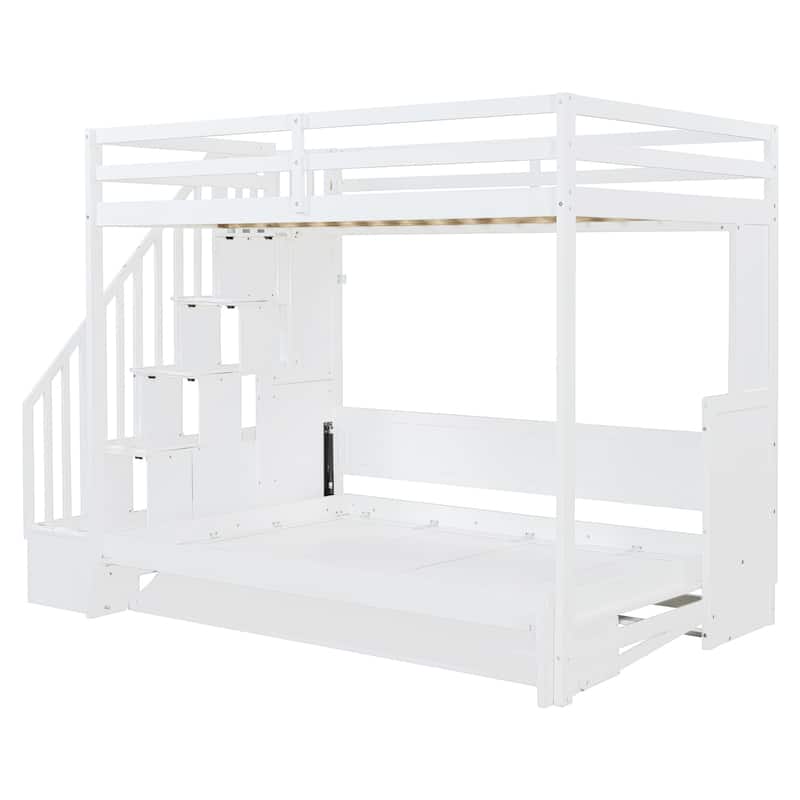 Roomfitters Full Over Full Murphy Bunk Bed with Hydraulic Lift, Foldable Desk and Storage Cabinet