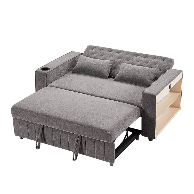 61" Sleeper Loveseat with Adjustable Back, Modern Convertible Sofa Bed