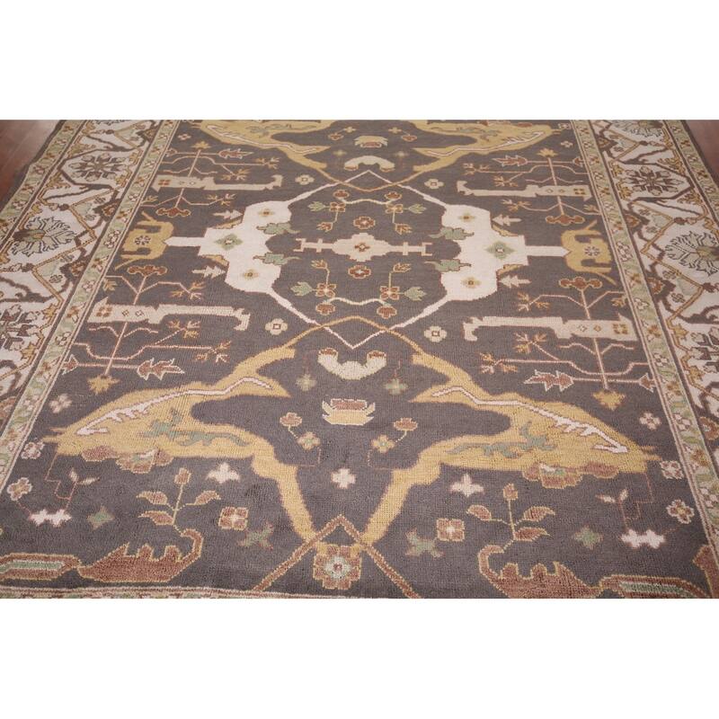 All-Over Gray & Ivory Oushak Indian Area Rug Handmade Wool Carpet - 8'1" x 9'9"