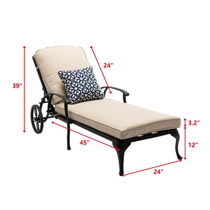 Aluminum Reclining Outdoor Chaise Lounge with Wheels and Cushions (Set Of 2)