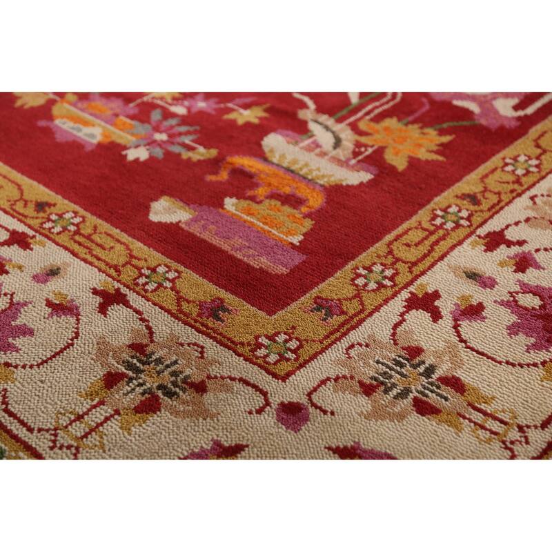 Red Floral Heriz Serapi Indian Area Rug Handmade Wool Carpet - 7'10" x 9'9"