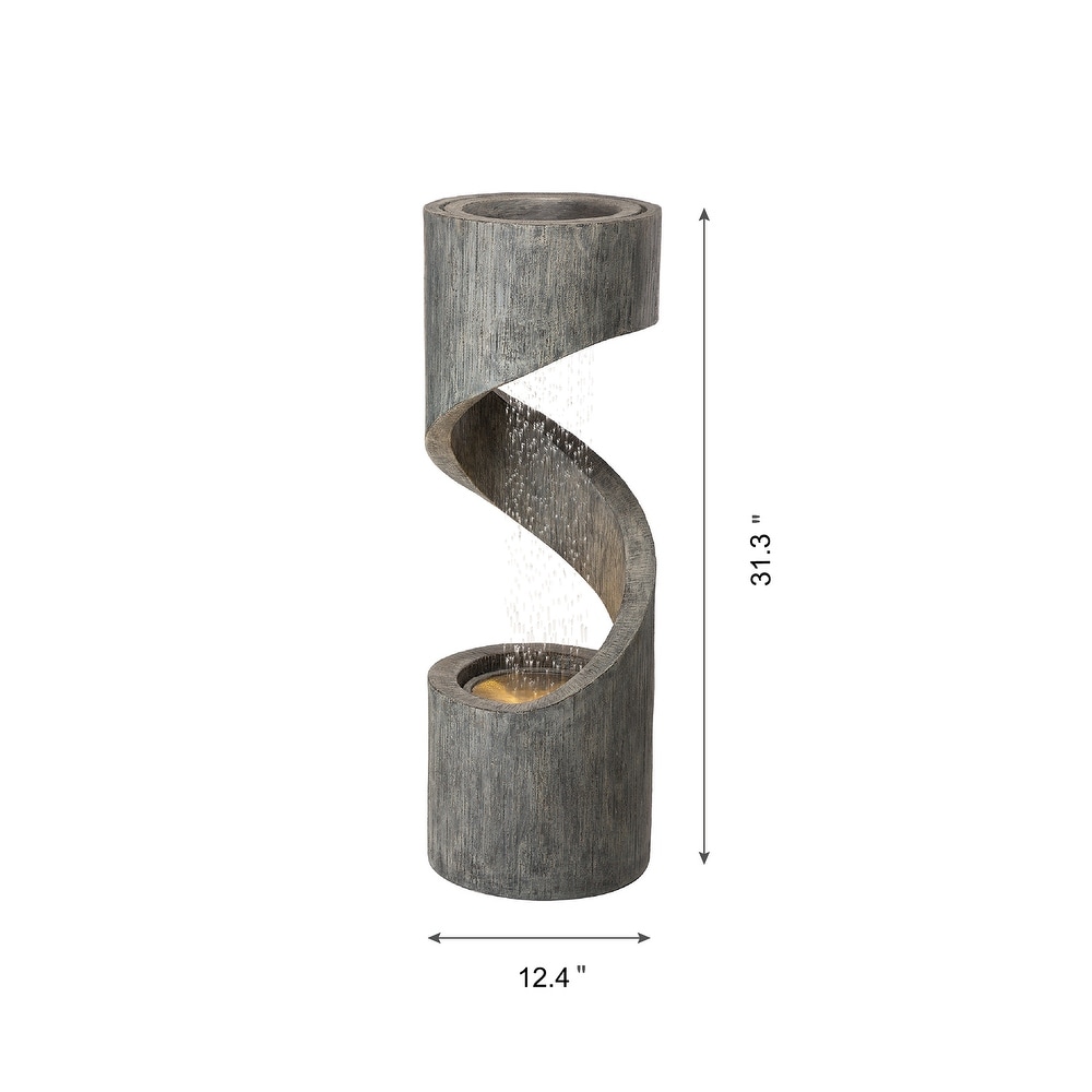 Glitzhome Modern Minimalist Spiral LED Polyresin Outdoor Fountain with Small Planter