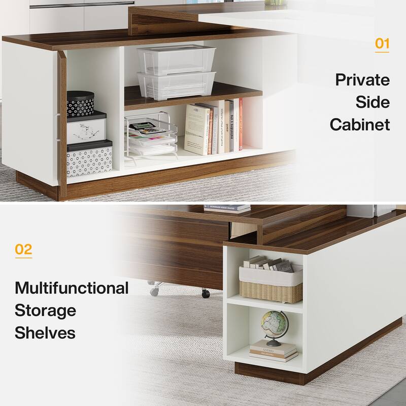 70.5'' Large Executive Desk with File Cabinet, Modern L -Shaped Desk
