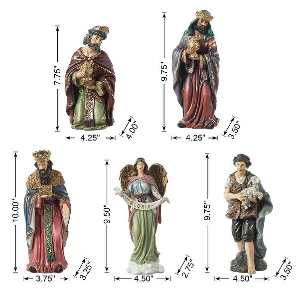 dimension image slide 7 of 30, Glitzhome 12pcs Resin Christmas Multi/ Blue/ Ivory Nativity Figurines Set