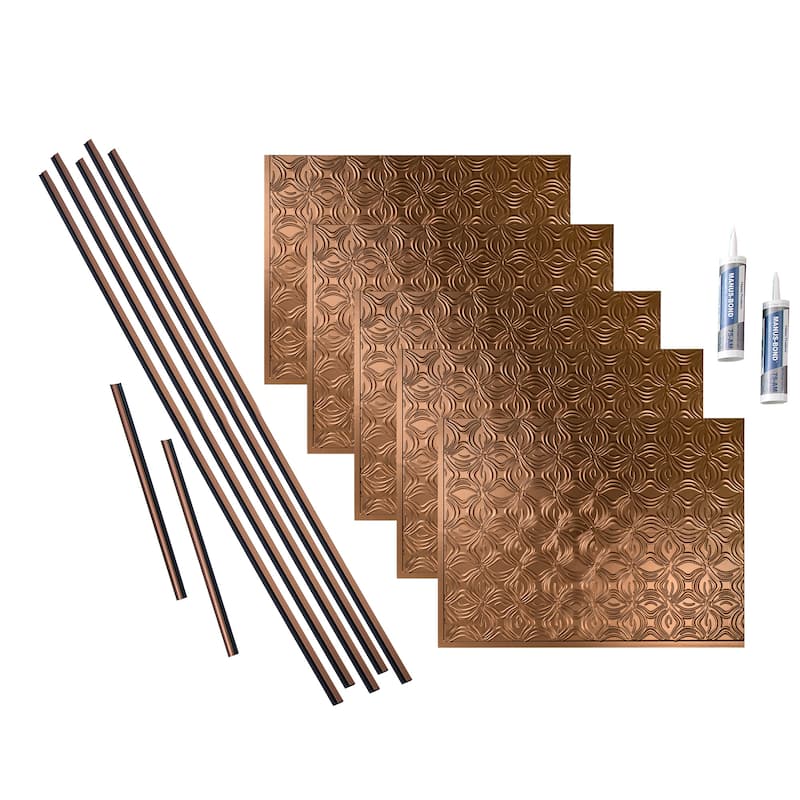 FASÄDE Lotus Decorative Vinyl Backsplash Panel - 15 Sq Ft Kit - Oil Rubbed Bronze