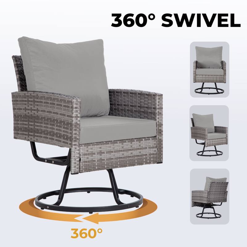 3-Piece Wicker Patio Furniture Set Rattan Swivel Chairs with Coffee Table, Outdoor Seating for Porch, Balcony, Garden