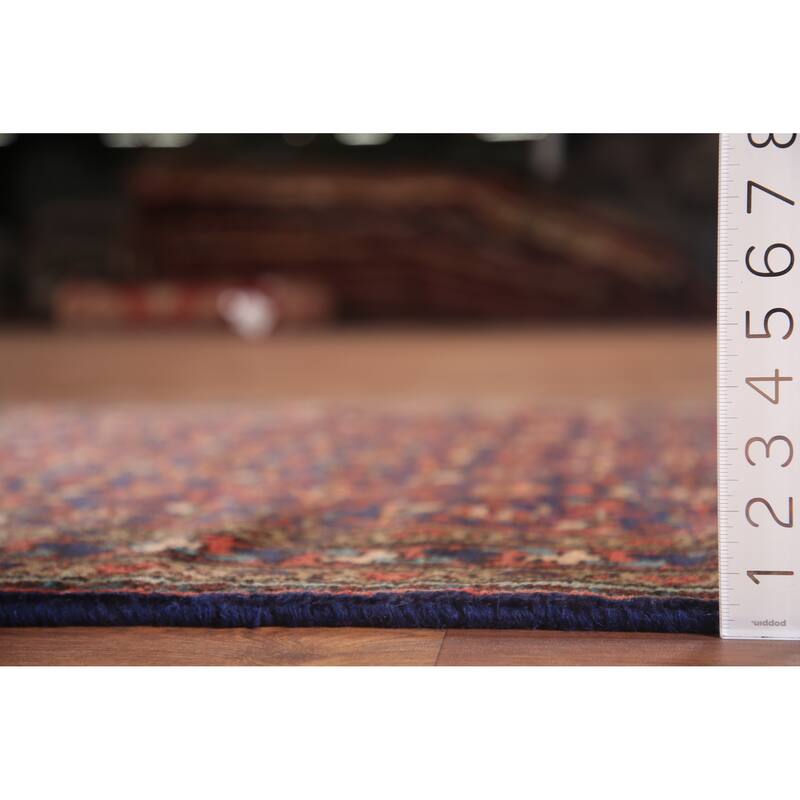 Hand Knotted Oriental 100% Wool Carpet Traditional Geometric Navy Blue & Blues Mahal Runner Rug - 9' 8'' X 3' 7''