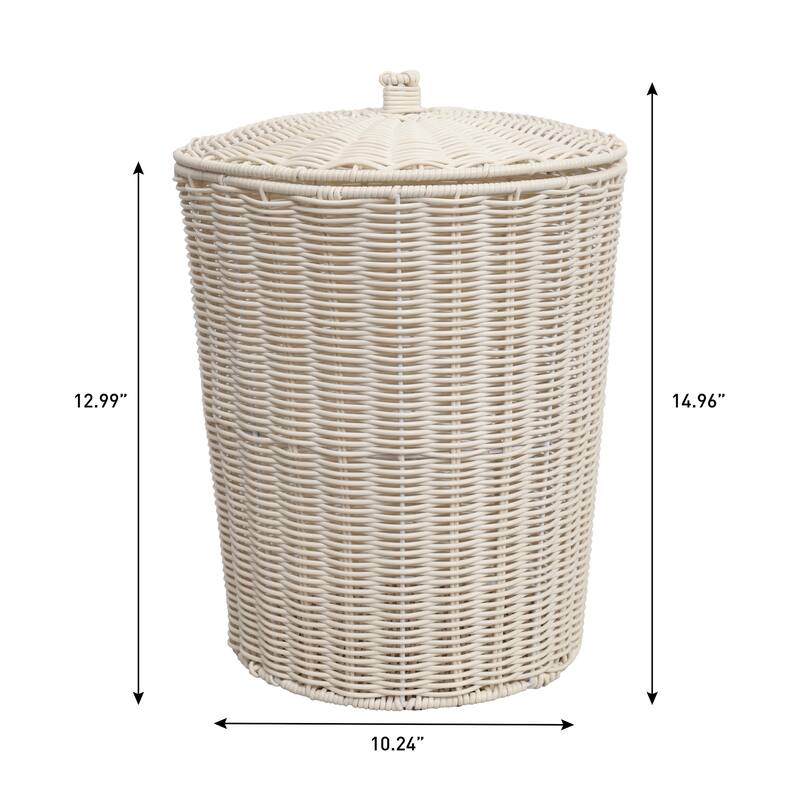 Ollie Coastal Contemporary Resin 4.7-Gallon Tapered Round Wicker Watebasket with Lid (Set of 2)
