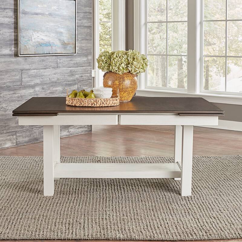 Brook Bay Textured White Carbon Gray Trestle Table Set - Grey