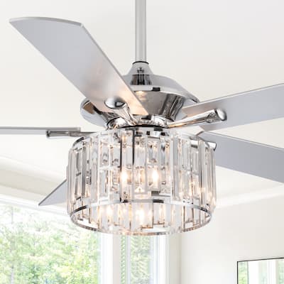 Parrot Uncle 52" Chrome Modern Bedroom Crystal Fandelier Ceiling Fan with Remote