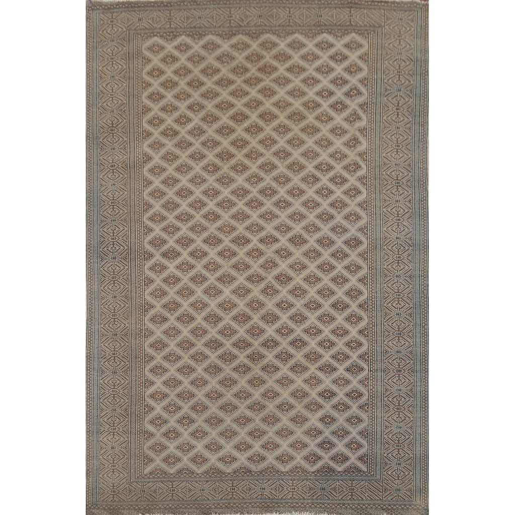 All-Over Geometric Turkoman Persian Vintage Rug Handmade Wool Carpet - 6'5"x 9'3"