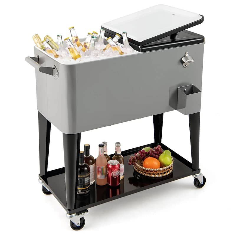 Costway 80-Quart Rolling Patio Cooler on Wheels with Side Handles - Grey
