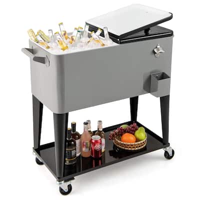 Costway 80-Quart Rolling Patio Cooler on Wheels with Side Handles