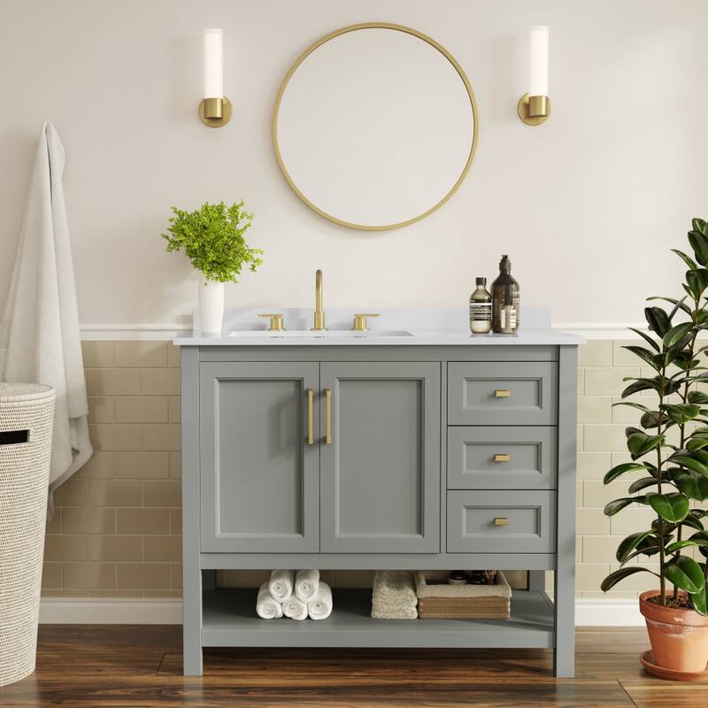 Bathroom Vanity with Sink, Open Storage, and Storage Drawers