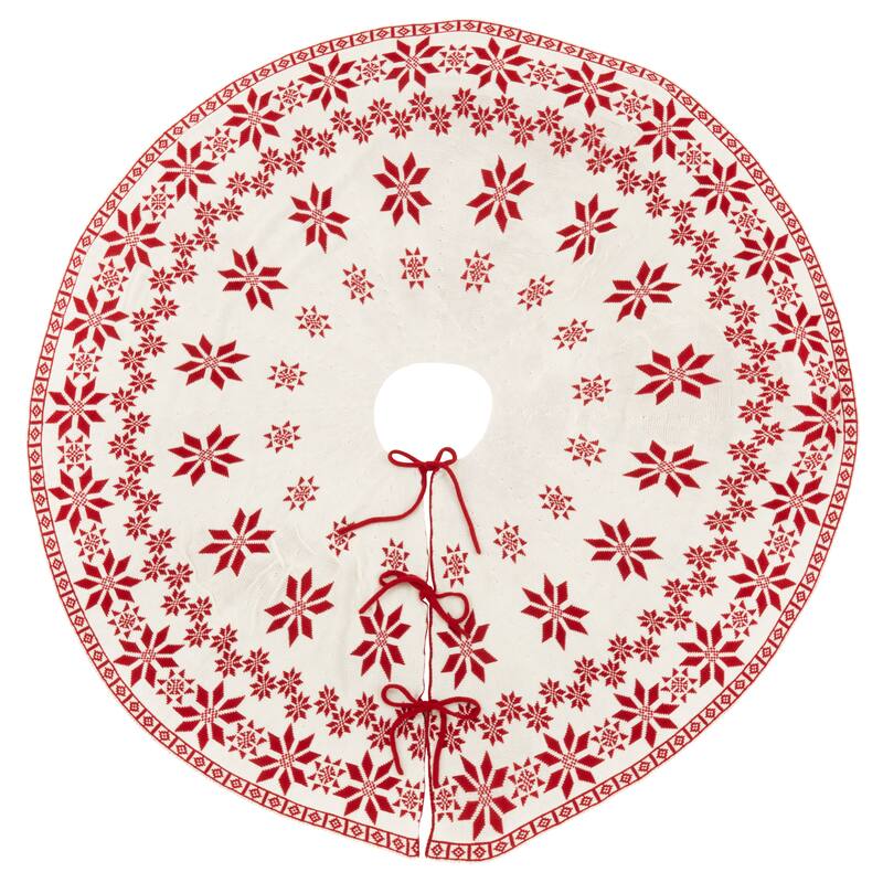 Dual-sided Festive Knit Tree Skirt - Red - 56"x56"