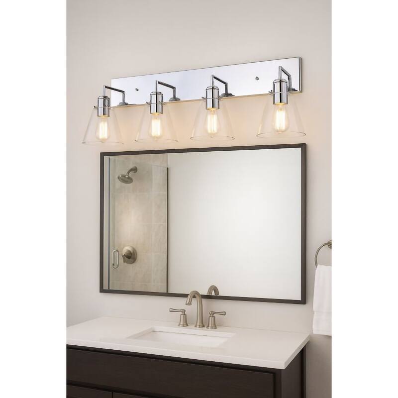 4-Light Chrome Metal Wall Sconce With Clear Glass Shades