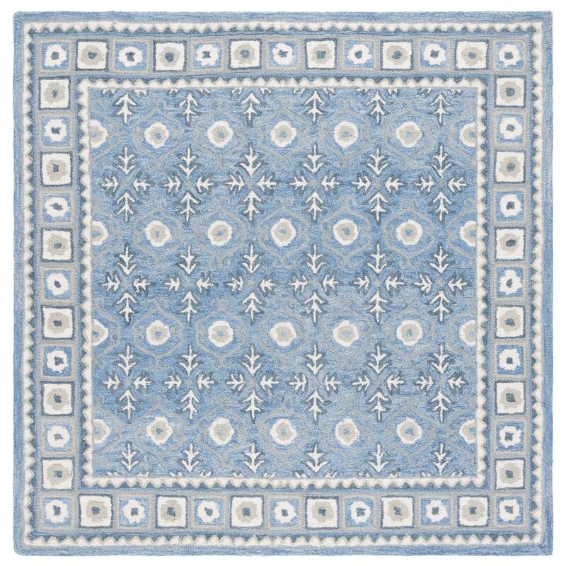 SAFAVIEH Handmade Ebony Myrtle Modern Wool Rug - 3' Square - Blue/Ivory