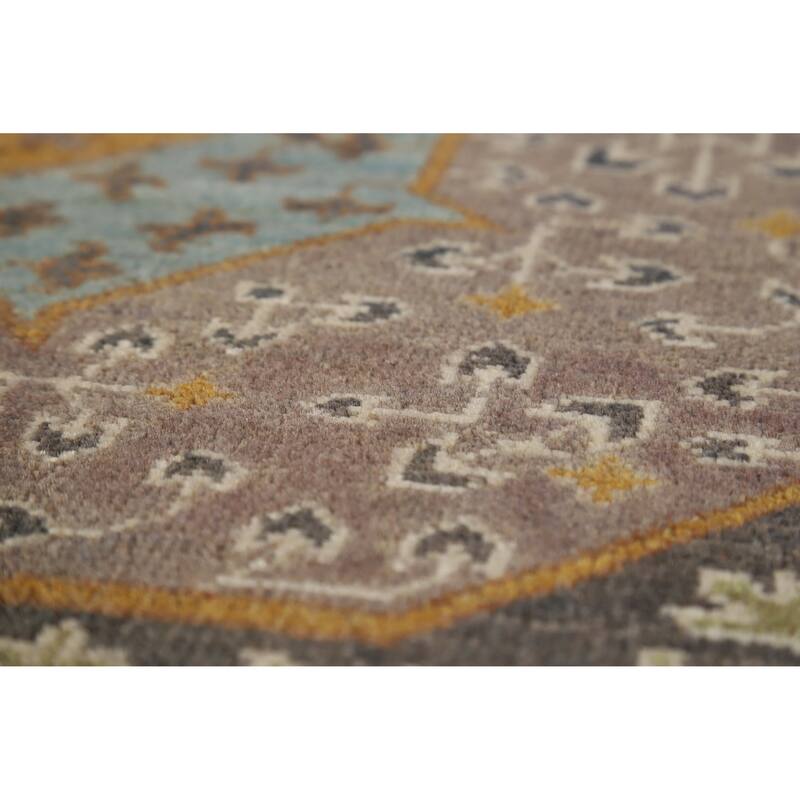 Hand Knotted Oriental 100% Wool Carpet Traditional Geometric Navy Blue & Blues Kazak Area Rug - 9' 9'' X 6' 7''