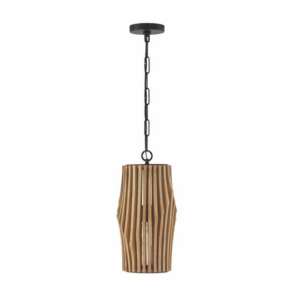 slide 2 of 3, Archer 1-light Light Wood & Matte Black Pendant