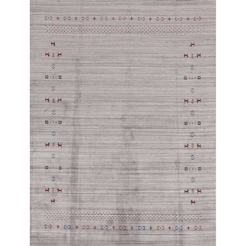 Hand Knotted Oriental 100% Wool Carpet Tribal Animal Pictorial Greys & Charcoal Gabbeh Area Rug - 9' 10'' X 7' 10''
