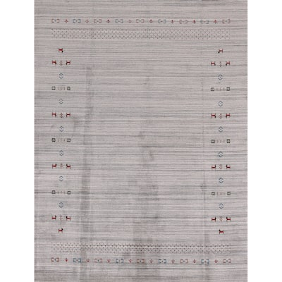 Hand Knotted Oriental 100% Wool Carpet Tribal Animal Pictorial Greys & Charcoal Gabbeh Area Rug - 9' 10'' X 7' 10''