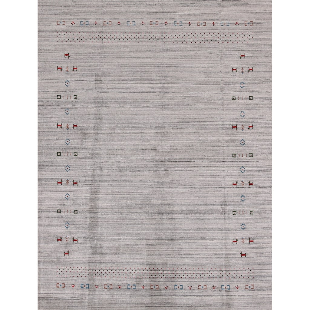 Hand Knotted Oriental 100% Wool Carpet Tribal Animal Pictorial Greys & Charcoal Gabbeh Area Rug - 9' 10'' X 7' 10''
