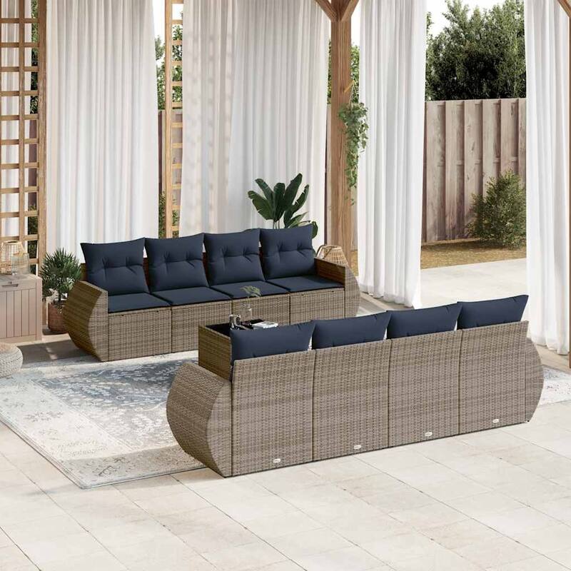 vidaXL 9 Piece Patio Sofa Set with Cushions Gray Poly Rattan - 98.6x27.2x98.6