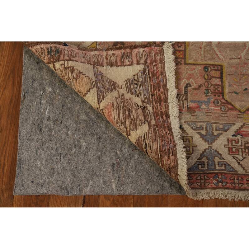 Hand Woven Oriental 100% Wool Carpet Traditional Tribal Pink Sumak Runner Rug - 10' 2'' X 3' 9''