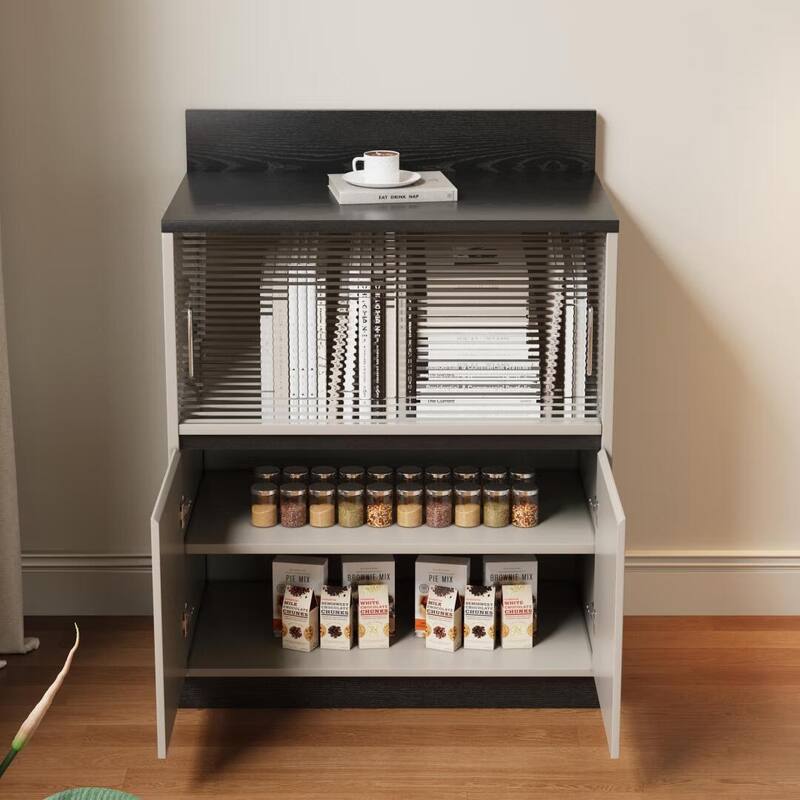 Modern 6-Drawer Storage Cabinet with Wavy Design and Black Wood-Grain Desktop