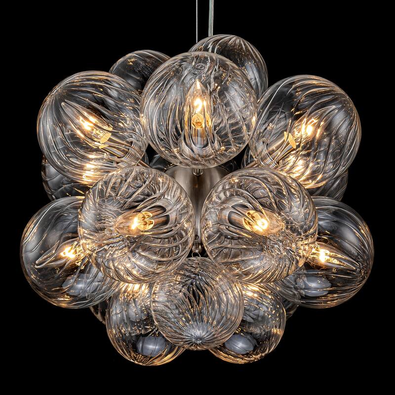 Modern 12-Lights Clear Swirled Ribbed Glass Globe Bubble Chandelier