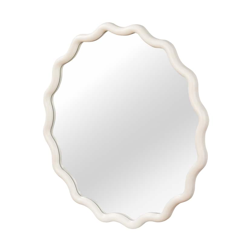 Wavy Round Solid Wood Frame Decorative Mirror Modern Farmhouse Wall Mirror For Bedroom Bathroom Living Room Entryway