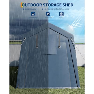 Outdoor Storage Shed, Portable Carport with Roll-Up Ventilated Zipper Door and Windows, Heavy Duty Waterproof Tarp