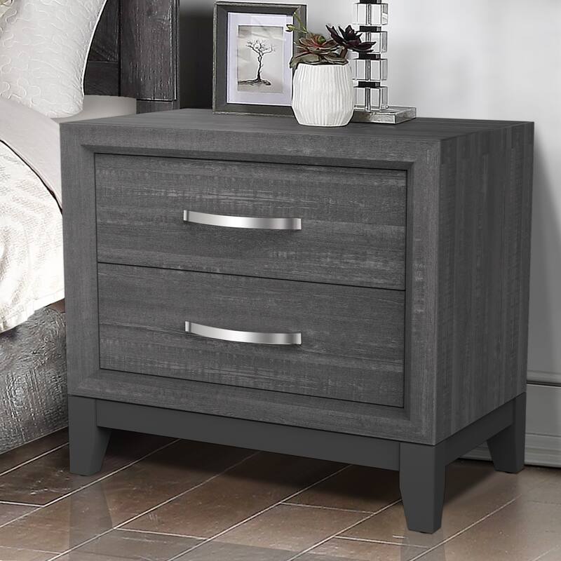 Contemporary Grey Solid Wood 2-Drawer Nightstand End Table