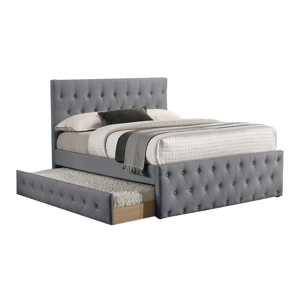 Linen Fully Upholstered Twin Size Bed with Trundle