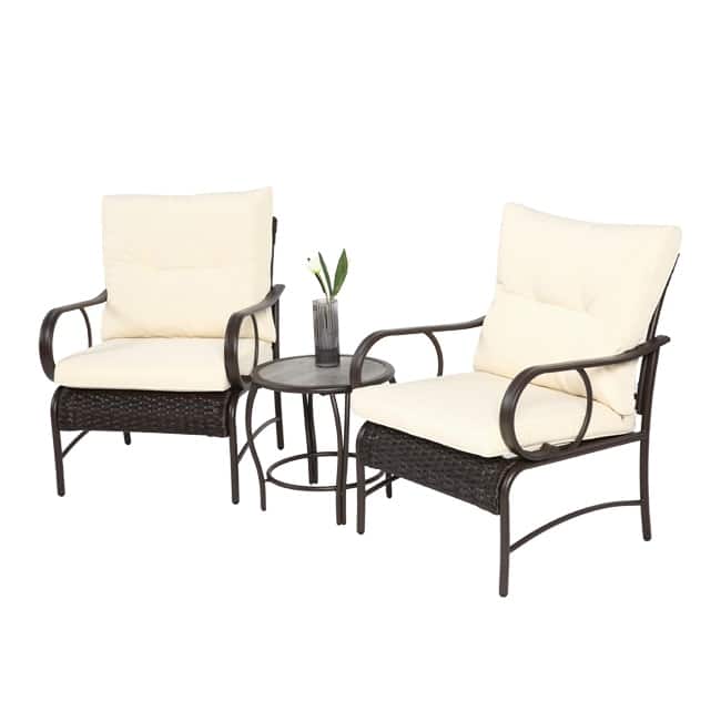 3-Piece Outdoor Patio Set – Modern Wicker Conversation Set with Rattan Chairs & Coffee Table‌ - White