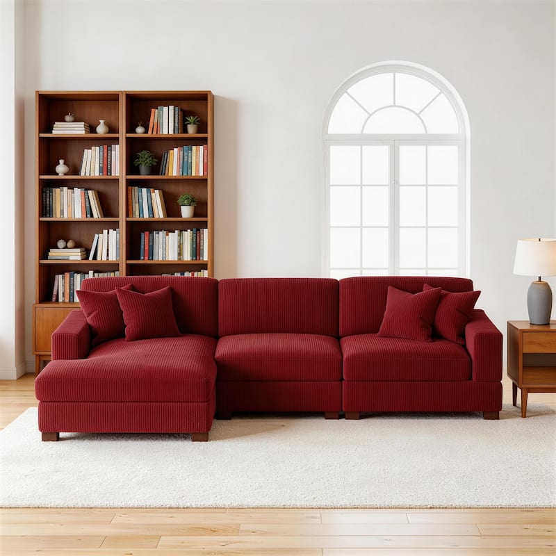 Oversized L-shaped Modular Sectional Sofa with Chaise Lounge - Red-3 Piece - Left Facing