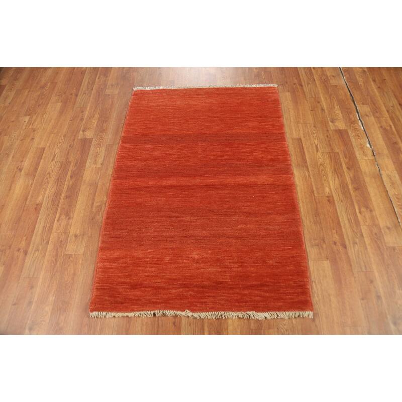 Contemporary Orange Gabbeh Oriental Accent Rug Handmade Wool Carpet - 2'10" x 4'1"