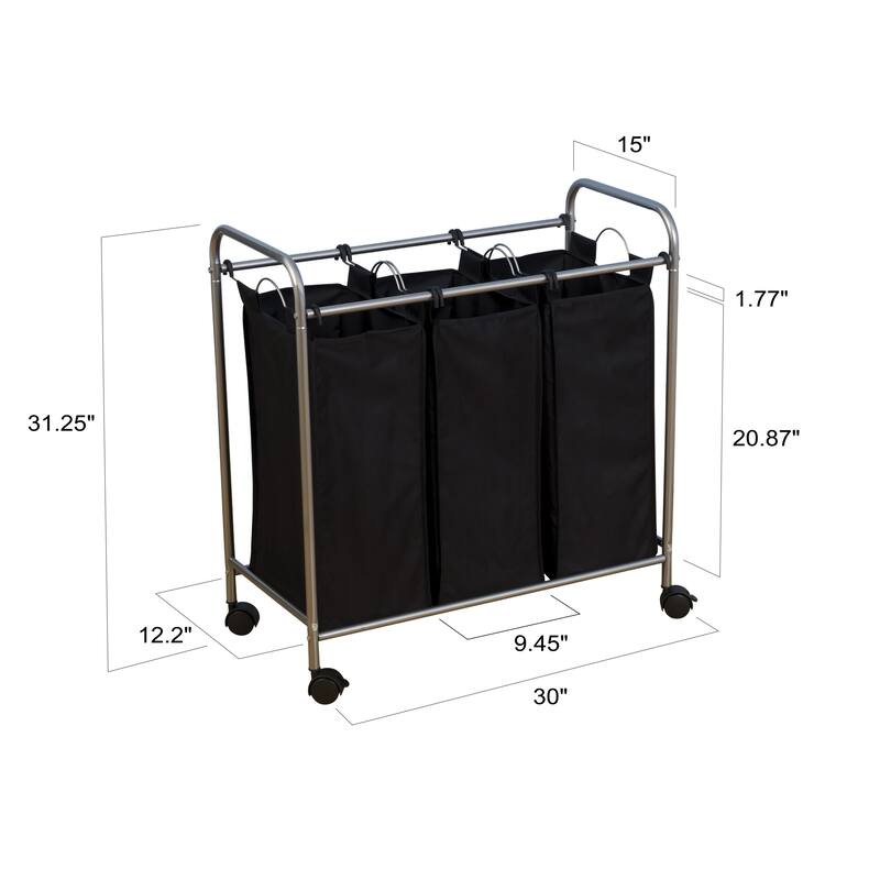 Household Essentials Rolling Triple Laundry Sorter
