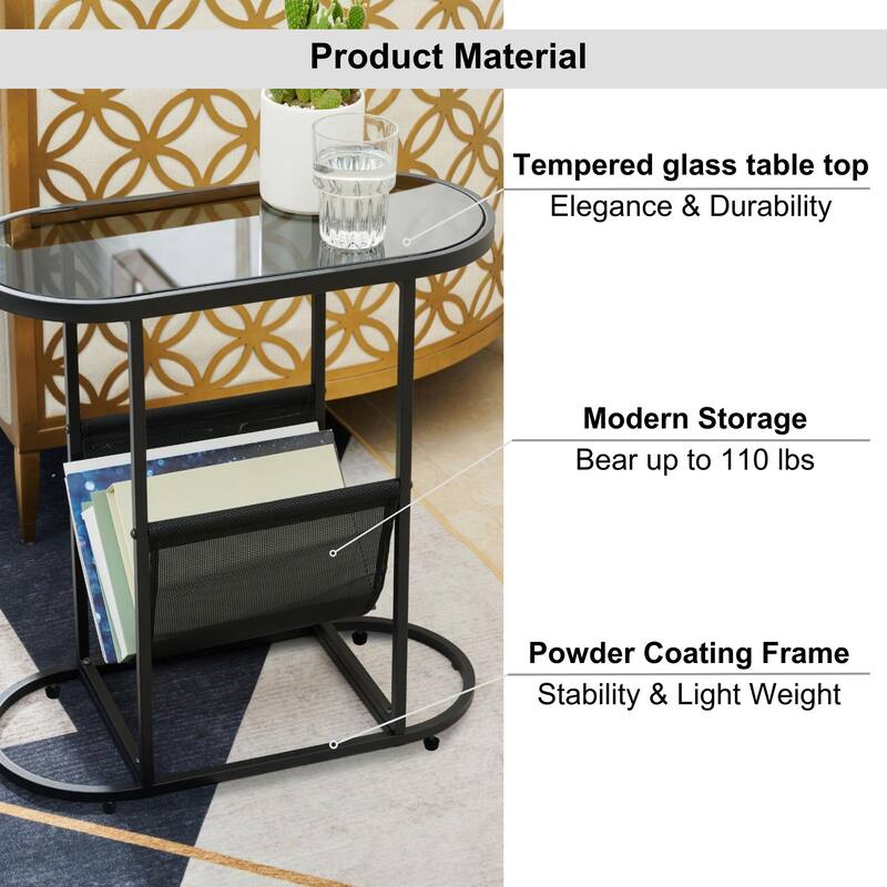 Oval Small Space Nightstand/End Table/Side Tables with Magazines Organizer Storage Space (Set of 2)