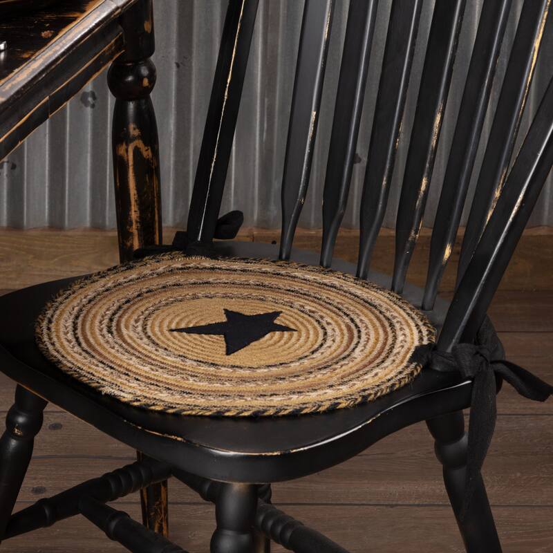 Kettle Grove Jute Chair Pad Applique Star Set of 6 - Chair Pad Set 15 Diameter - Set of 6 - Natural/Country Black/Caramel